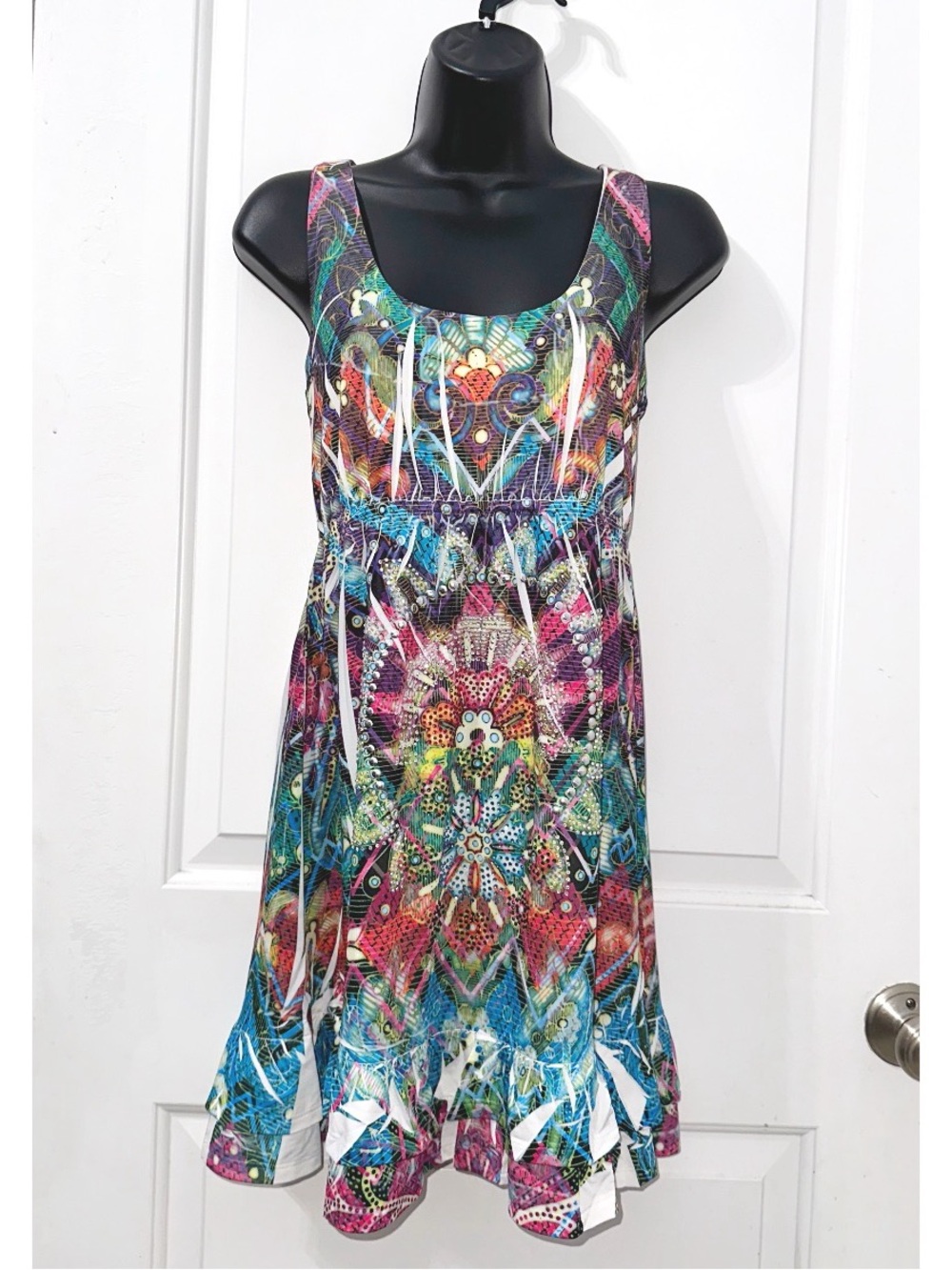 Urban Mango Y2K Kaleidoscope Rhinestone Mini Dress, multi-colored geometric med